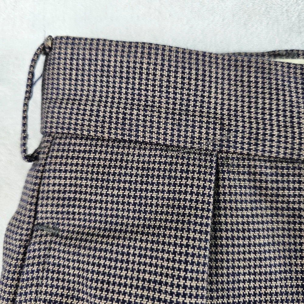Vtg Polo Ralph Lauren Pleated Houndstooth Trousers 34x30 Cotton Navy Blue Brown